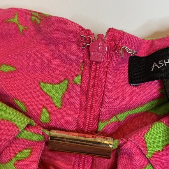 Ashley Stewart, hot pink and lime green linen Hawaiian print dress, Size 20 - Picture 5 of 6